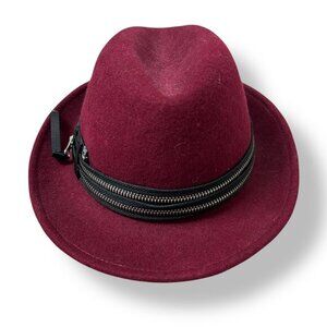 Hatch Womens Hat Burgundy Red Wool Felt with Wrapped Zipper Trim Adjustable OS